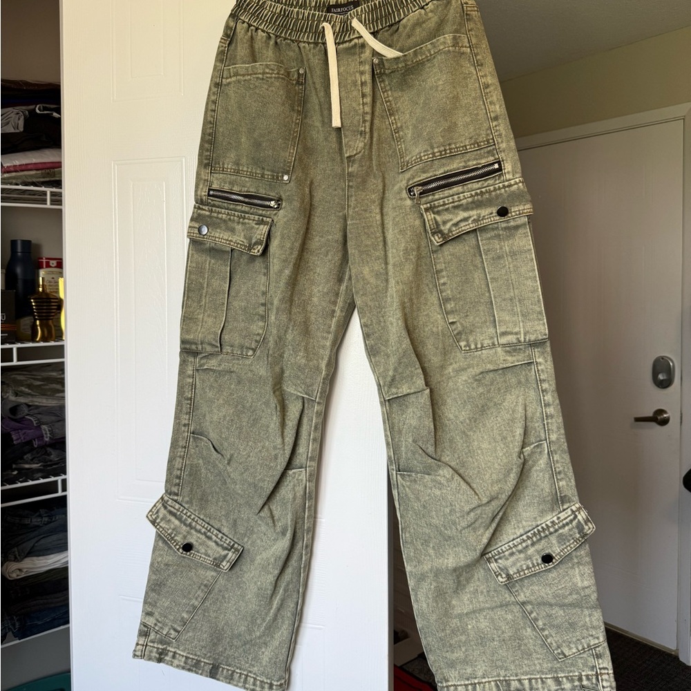 Olive Green Cargo Denim Pants